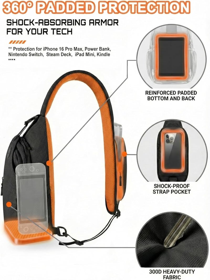 VPBAGE Store Structured Sling Backpack with Oversized Strap Pocket (Fits Power Bank) - Heavy Duty Water Resistant Crossbody Bag for Tech & Travel - Thick Padded Bottom Anti-Theft Daypack (Fits Tablet/Console) - Image 3